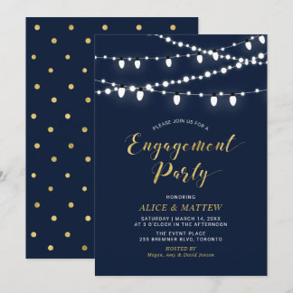 Gold & Navy Blue | Chic Modern Engagement Party In Invitation
