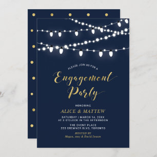 Gold & Navy Blue Chic Modern Engagement Party In Invitation