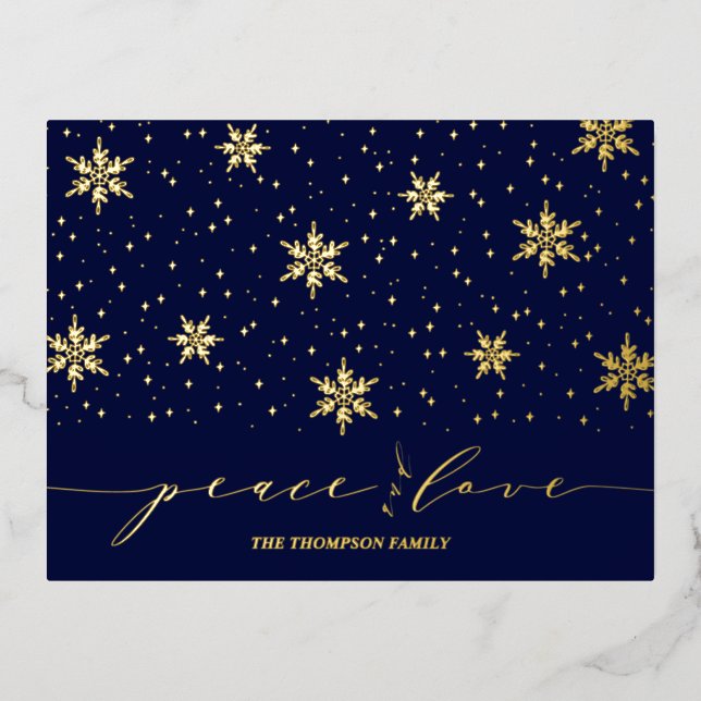 Gold & Navy Blue | Christmas Holiday Foil Postcard (Front)