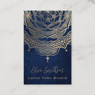 Gold & Navy Blue Classy Elegant Yoga Reiki Mandala Business Card
