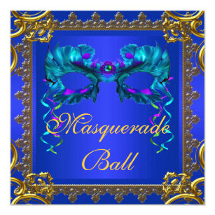 Gold Navy Blue Cobalt Blue Mask Masquerade Ball Invitation