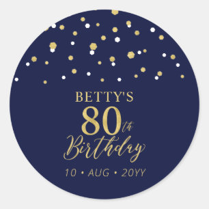 Gold Navy Blue Confetti 80th Birthday Party Favour Classic Round Sticker