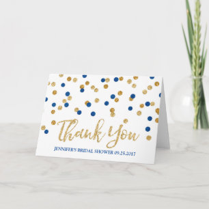 Gold Navy Blue Confetti Bridal Shower Thank You Card