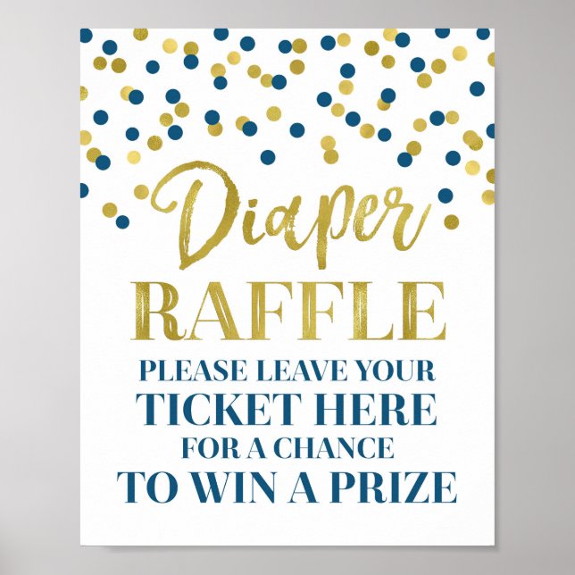 Gold Navy Blue Confetti Diaper Raffle Baby Shower Poster (Front)