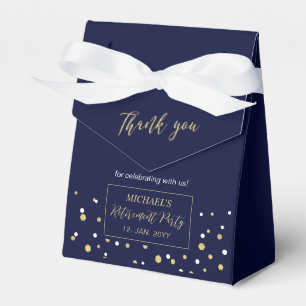 Gold & Navy Blue Confetti Modern Retirement Party Favour Box