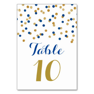 Gold Navy Blue Confetti Wedding Table Number Cards