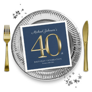 Gold Navy Blue Custom 40th Birthday Party Napkin