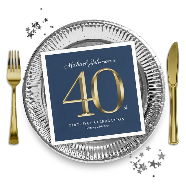 Gold Navy Blue Custom 40th Birthday Party Napkin (Gold Navy Blue Custom 40th Birthday Party Napkins)