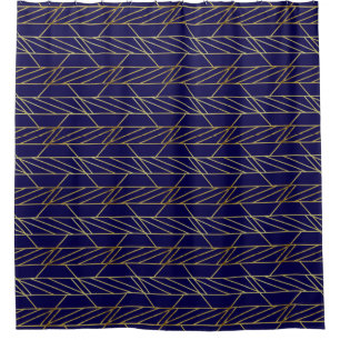 Gold & Navy Blue Deco Geometric Pattern Luxury Shower Curtain