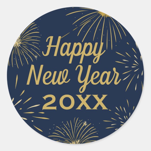 Gold Navy Blue Elegant 2026 Happy New Year Party Classic Round Sticker (Front)