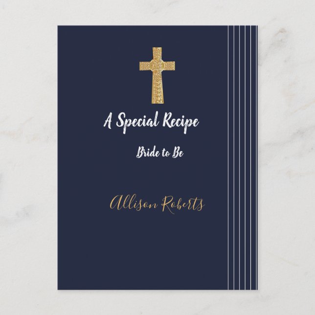 Gold navy blue elegant typogr Bridal Shower Recipe Postcard (Front)