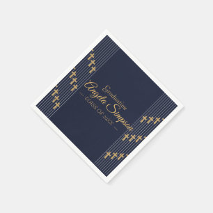 Gold navy blue elegant typography Graduation Napkin