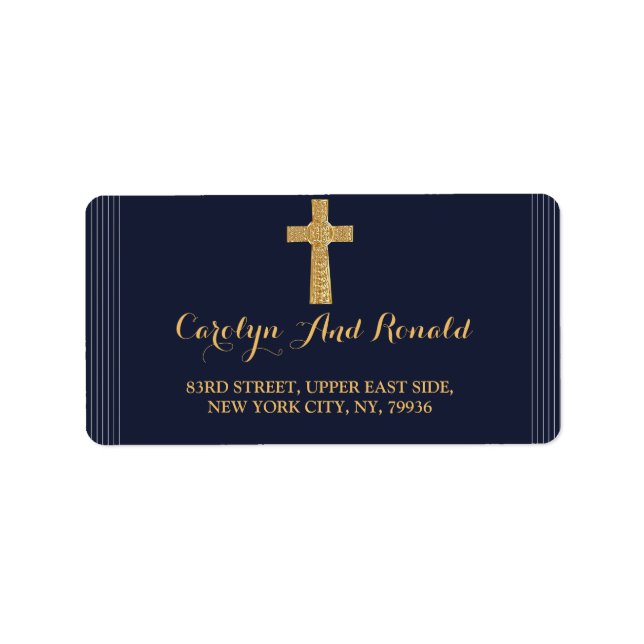 Gold navy blue elegant typography label (Front)