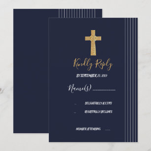 Gold navy blue elegant typography RSVP Invitation