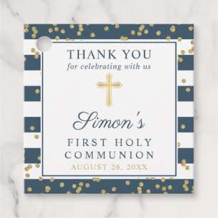 Gold Navy Blue First Holy Communion Thank You Favour Tags