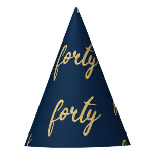 Gold Navy Blue "Forty" 40 Birthday Party Glitter Hat