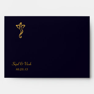 Gold Navy Blue Ganesh Hindu Indian Wedding Custom Envelope