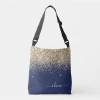 Gold Navy Blue Girly Glitter Sparkle Monogram Name