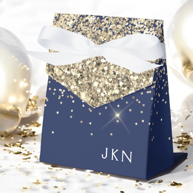 Gold Navy Blue Girly Glitter Sparkle Monogram Name Favour Box (Creator Uploaded)