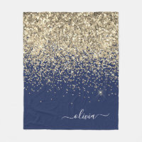 Gold Navy Blue Girly Glitter Sparkle Monogram Name