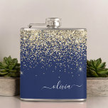 Gold Navy Blue Girly Glitter Sparkle Monogram Name Hip Flask<br><div class="desc">Gold and Navy Blue Faux Sparkle Glitter Monogram Name and Initial Party Flask. This makes the perfect sweet 16 birthday,  wedding,  bridal shower,  anniversary,  baby shower or bachelorette party gift for someone that loves glam luxury and chic styles.</div>