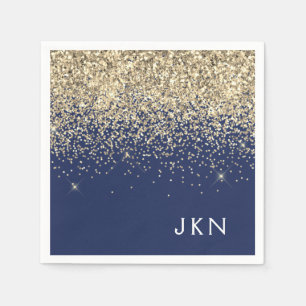 Gold Navy Blue Girly Glitter Sparkle Monogram Name Napkin