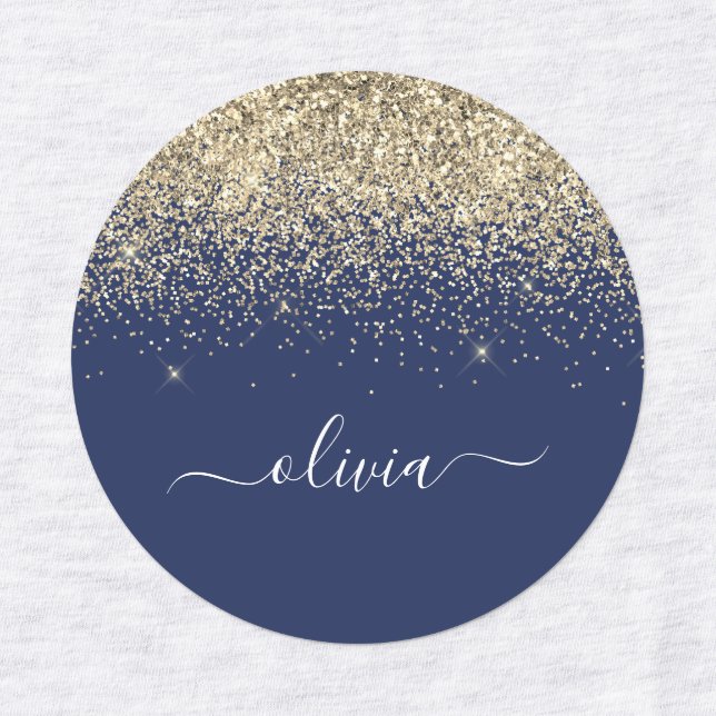 Gold Navy Blue Glitter Chic Monogram Name (Design 1)
