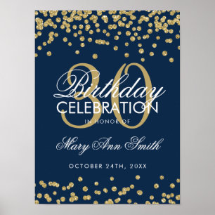 Gold Navy Blue Glitter Confetti 30th Birthday Poster
