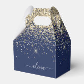Gold Navy Blue Glitter Script Monogram Girly Name Favour Box (Front Side)