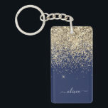 Gold Navy Blue Glitter Script Monogram Girly Name Key Ring<br><div class="desc">Gold and Navy Blue Sparkle Glitter Script Monogram Name Keychain. This makes the perfect sweet 16 birthday,  wedding,  bridal shower,  anniversary,  baby shower or bachelorette party gift for someone that loves glam luxury and chic styles.</div>