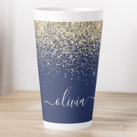 Gold Navy Blue Glitter Script Monogram Girly Name
