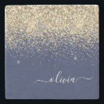Gold Navy Blue Glitter Script Monogram Girly Name Stone Coaster<br><div class="desc">Navy Blue and Gold Sparkle Glitter Script Monogram Name Stone Tile. This makes the perfect graduation,  sweet 16 birthday,  wedding,  bridal shower,  anniversary,  baby shower or bachelorette party gift for someone that loves glam luxury and chic styles.</div>