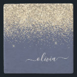 Gold Navy Blue Glitter Script Monogram Girly Name Stone Coaster<br><div class="desc">Navy Blue and Gold Sparkle Glitter Script Monogram Name Stone Tile. This makes the perfect graduation,  sweet 16 birthday,  wedding,  bridal shower,  anniversary,  baby shower or bachelorette party gift for someone that loves glam luxury and chic styles.</div>