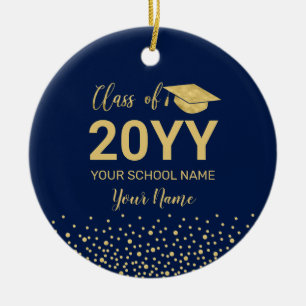 Gold & Navy Blue Graduation Christmas Gift Ceramic Ornament