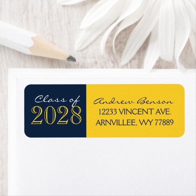 Gold & Navy Blue Graduation Return Address Labels (Insitu)