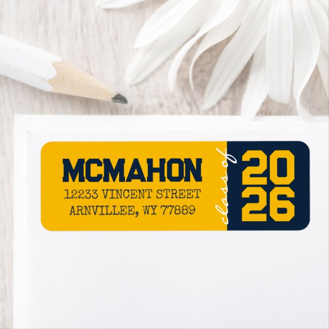 Gold & Navy Blue Graduation Return Address Labels (Insitu)