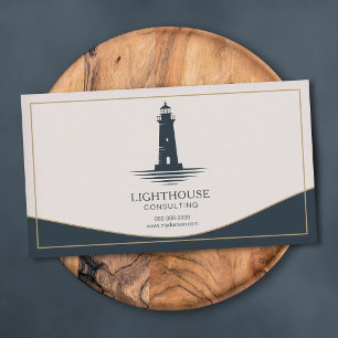 Gold & Navy Blue Lighthouse Business Card
