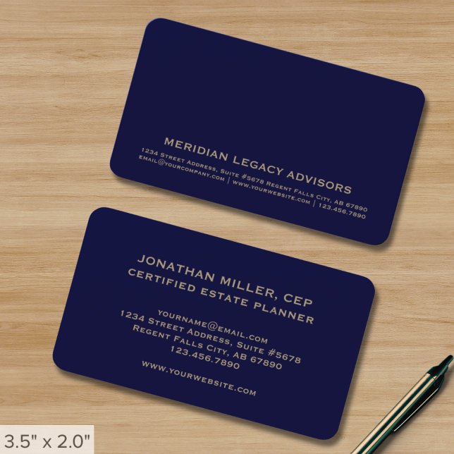 Gold Navy Blue Minimalist Modern Professional Business Card (Creator Uploaded)