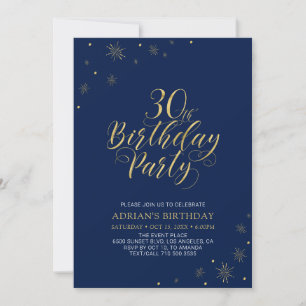 Gold & Navy Blue   Modern Chic 30th Birthday Party Invitation