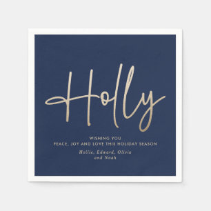 Gold navy blue modern minimal script elegant napkin