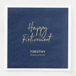 Gold & Navy Blue Modern Retirement Party Napkin