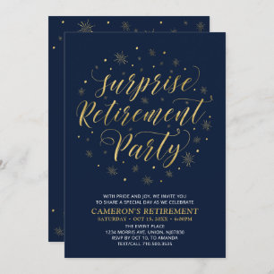 Gold & Navy Blue Modern Surprise Retirement Party Invitation