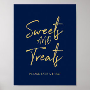Gold & Navy Blue Modern Sweets & Treats Party Sign