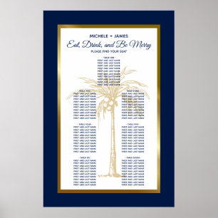 Gold Navy Blue Palm Tropical Wedding Seating Chart