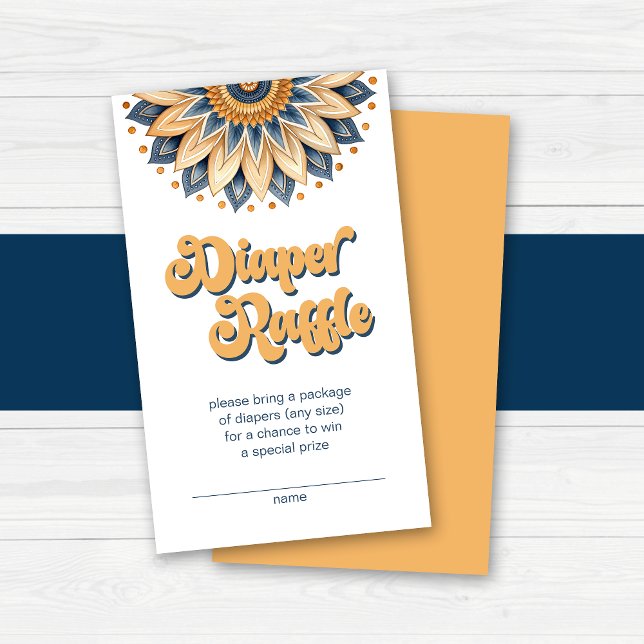 Gold Navy Blue Retro Typography Boho Diaper Raffle Enclosure Card (Gold and Navy Blue Retro Typography Diaper Raffle Inserts)