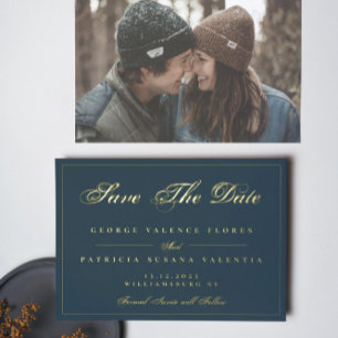 Gold Navy Blue Simple Elegant Photo Save The Date