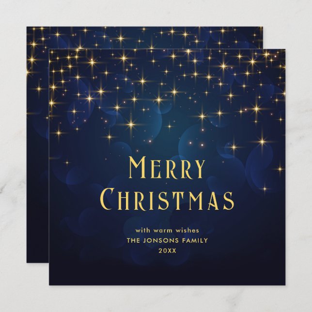 Gold Navy Blue Sparkle Lights Christmas Holiday Card (Front/Back)