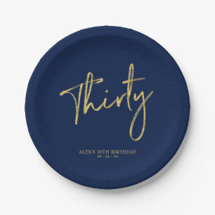 Gold & Navy Blue Thirty Lettering 30th birthday Paper Plate