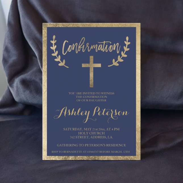 Gold navy blue typography border confirmation invitation (Gold navy blue typography border confirmation invitation)