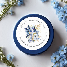 Gold & Navy Blue Watercolor Baptism Thank You